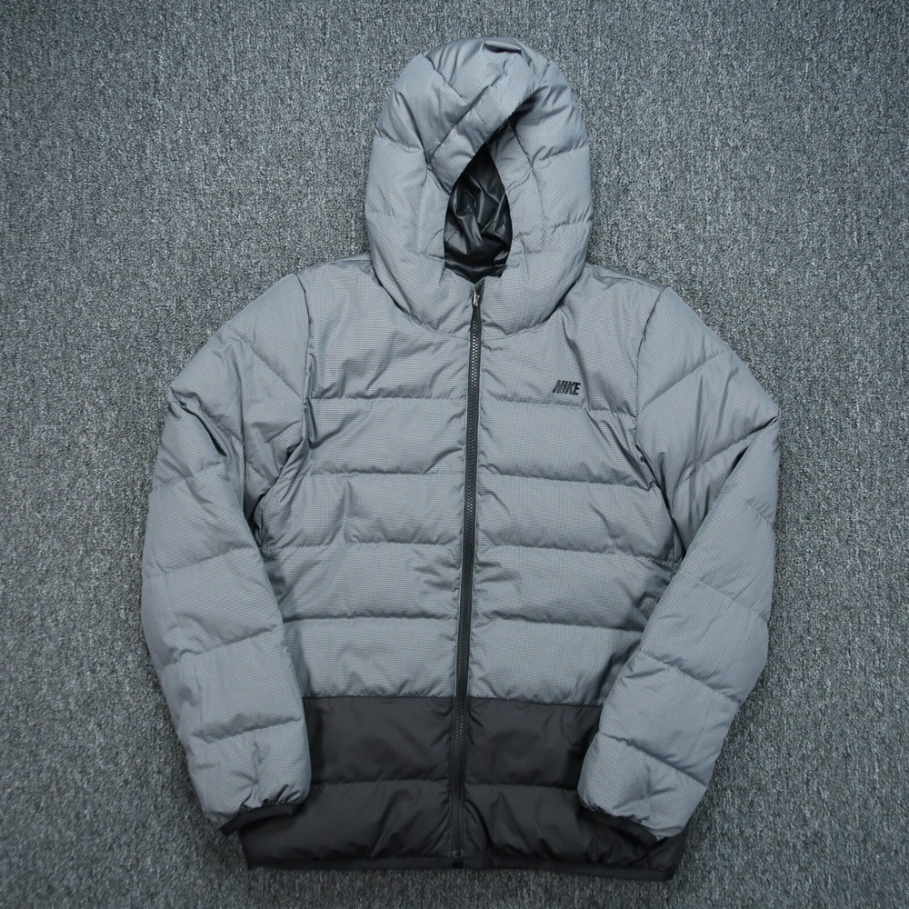 Nike Jacket Womens‎ Medium Gray Black Alliance Reversible Down Full Zip Pockets